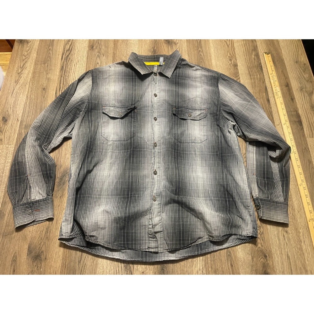 Silver Tab Shirt, Men's Size XL, Gray Plaid Long Sleeve Button Up Shirt
